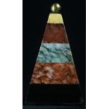 A specimen marble pyramidal desk weight, gilt brass ball finial, 11cm high