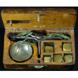 A set of 19th century miniature jeweller's scales, hardwood case, 6.5cm wide