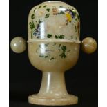 A 19th century alabaster 'peep egg' stanhope viewer, the rotating mechanism with two photographic
