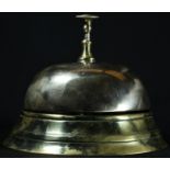 A large late 19th century cast brass hotel or shop counter bell, push-button mechanism, 16cm diam,