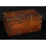 An Anglo-Indian brass mounted camphor wood rectangular scribe's box, hinged cover enclosing a lift-