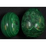 Geology - a polished malachite egg shaped specimen, 4cm long; another (2)