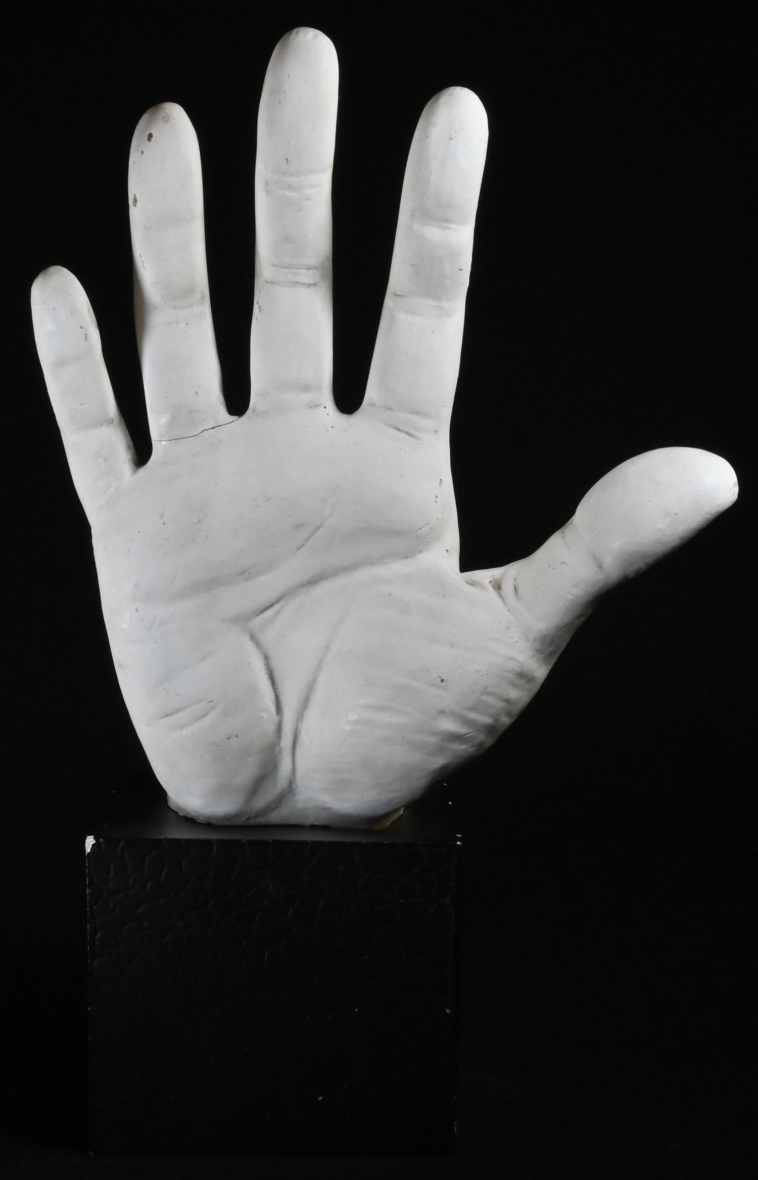 A plaster anatomical study, of a man's hand, square plinth, 27cm high - Image 2 of 2