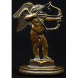 An early 20th century brass radiator cap, possibly a car mascot or hood ornament, as Cupid,