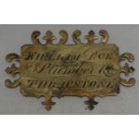 An unusual and rare George II brass tradesman's nameplate or advertising label/ticket, William Roe/