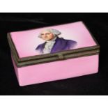 American Historical Interest - a Continental porcelain rectangular table snuff box, hinged cover