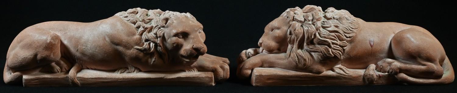 A pair of Grand Tour style composition models, of the Canova Lions, 25cm long