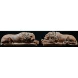 A pair of Grand Tour style composition models, of the Canova Lions, 25cm long