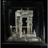 An unusual alabaster model stationery engine, 25cm high