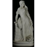 A Parian ware figure, of Summer, she stands with wheat sheaf and a flowering cornucopia, 33cm high