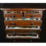 Geology - a 19th century table top chest, oversailing rectangular top above two short and three long