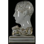 Medical Interest -a 19th century ceramic phrenology head inkwell, picked out in gilt, stamped Dr F
