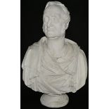 A substantial 19th century plaster library bust, of a Gentleman, waisted socle, **or, Sc. London