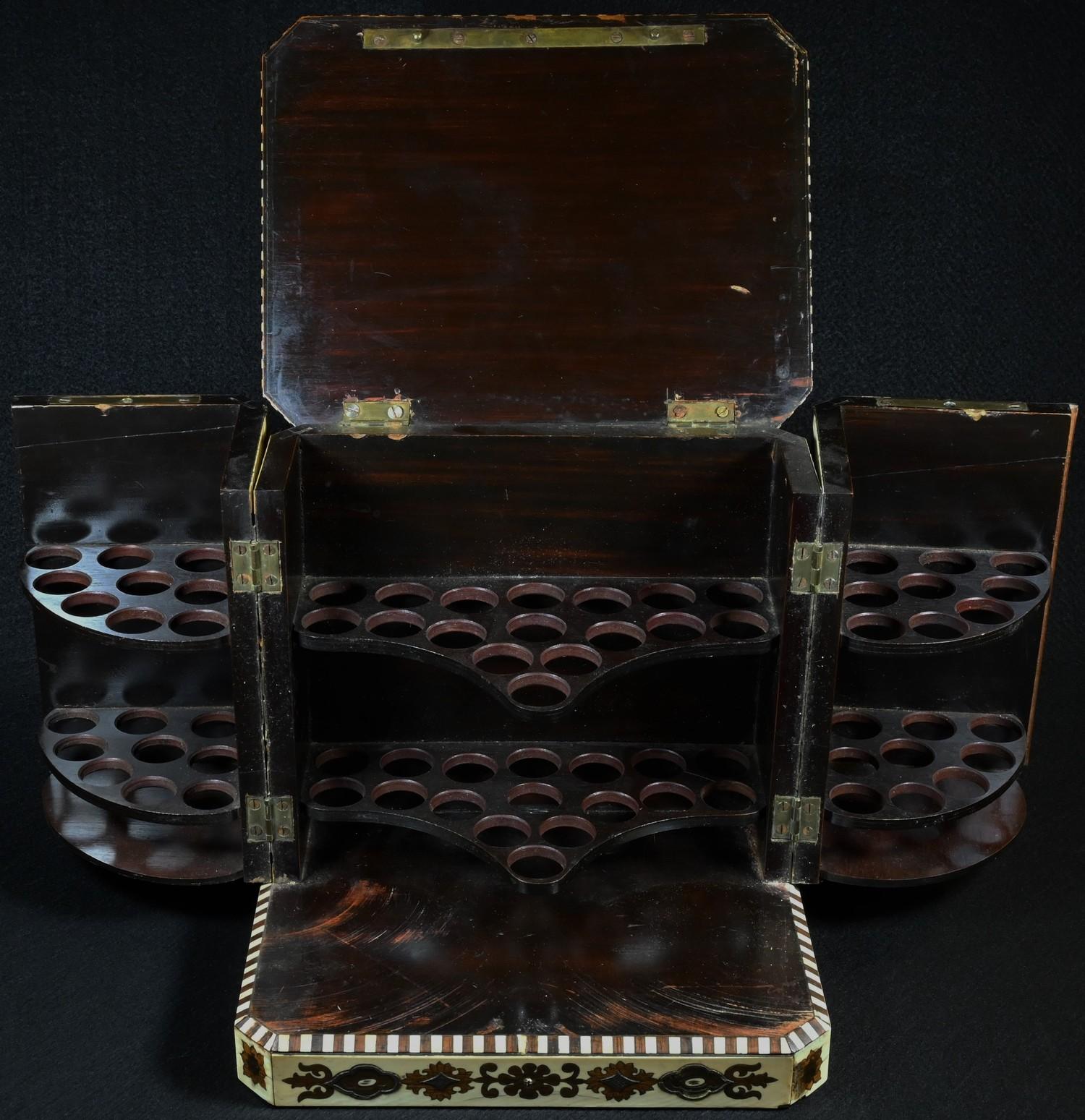 A 19th century rosewood, boulle and ivory canted rectangular cigar cabinet, profusely inlaid with - Image 2 of 2