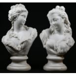 A pair of Parian ware busts, of ladies of title, waisted socles, 22cm high