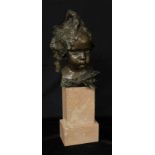 Continental School (early 20th century), a brown patinated bronze, head of an impish girl, marble