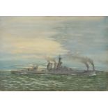G Lucioni (early 20th century) A World War I Battleship signed, dated 1918, oil on canvas, 33.5cm