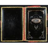 A 19th century tortoiseshell and pique rectangular aide memoire, inlaid in silver and gold