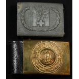 A Third Reich Nazi German Rotes Kreuz [Red Cross] belt buckle, 6.5cm wide; another, brass, Wehrmacht