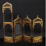 A 19th century Orientalist mahogany and brass marquetry quadriptych graduating photograph frame,