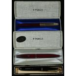 Fountain Pens - a Parker, 14ct gold nib, boxed; others (3)