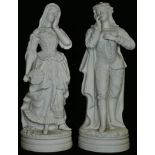 A pair of Parian ware figures, of a gallant and his sweetheart, 35cm high, c. 1880