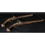 A 19th century flintlock pistol, probably Indian/Middle Eastern, 54cm long, 37.5cm barrel, steel