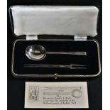 A George V silver facsimile 17th century spoon and fork, The Manners Spoon and Fork, Originally