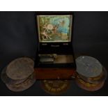 Mechanical Music - a 19th century inlaid walnut table-top polyphon, hinged cover line inlaid