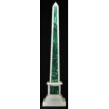 A Grand Tour style malachite and marble library desk obelisk, square base, 40cm high