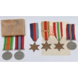 Medals, World War II, a pair, 1939-45 British War and Defence, in box of issue addressed to G A