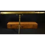 A 19th century brass two-draw telescope, by Joshua Somalvico & Co, London, tripod stand, 49cm