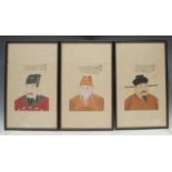 Chinese School A set of three, Portraits of Officials watercolour, gouache and calligraphy on