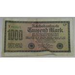 Third Reich Nazi German Propaganda - WWII anti-Semitic Money - a German 1000 Mark note over