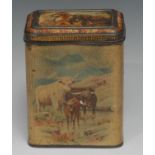 Advertising, Carr & Co - an early 20th century rounded rectangular pictorial biscuit tin, embossed