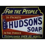 Advertising, Hudson's - a late 19th century shaped rectangular enamel sign, depicting a shining
