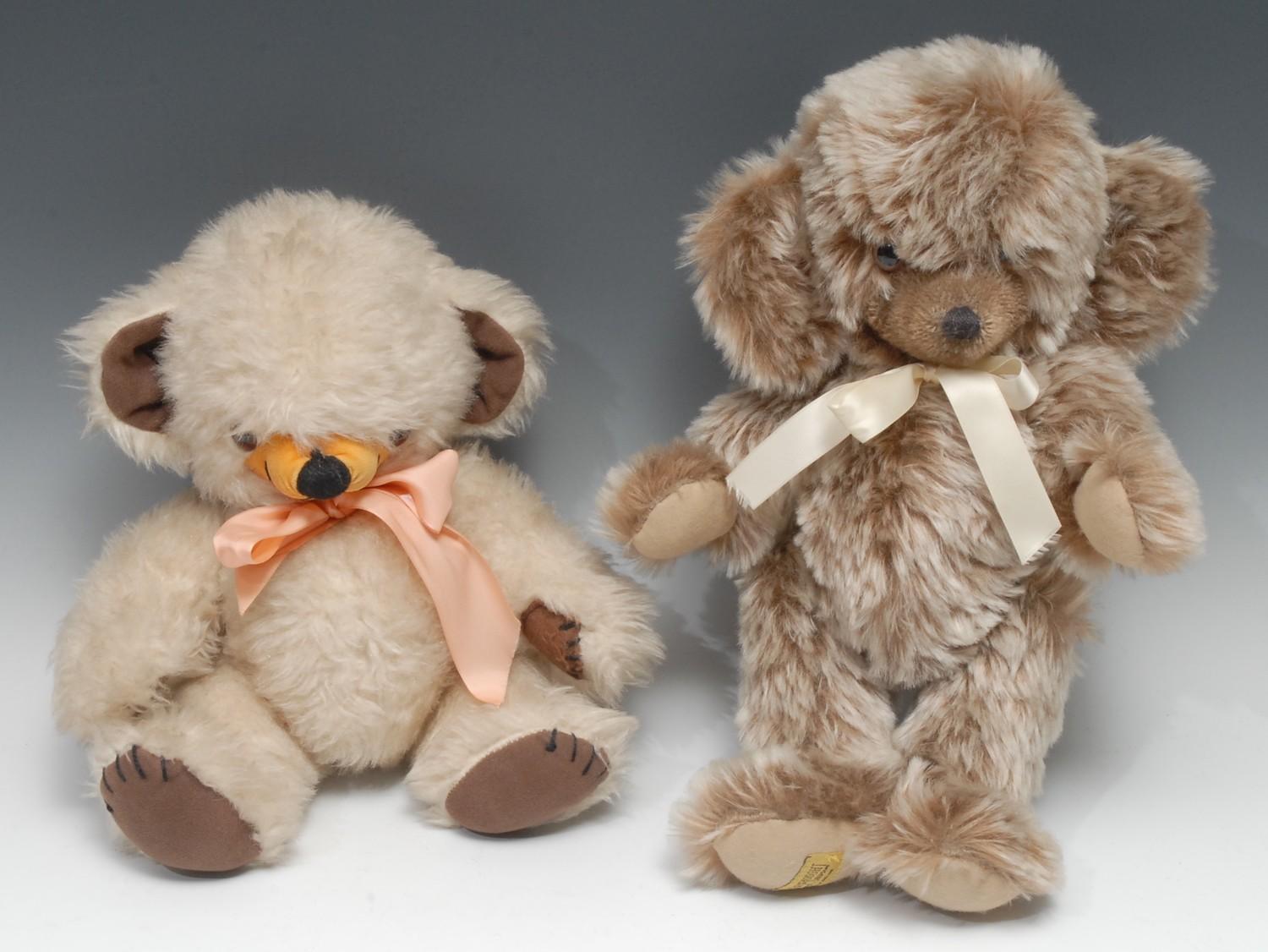 A Merrythought pale chocolate coloured mohair jointed Cheeky teddy bear, brown and black plastic