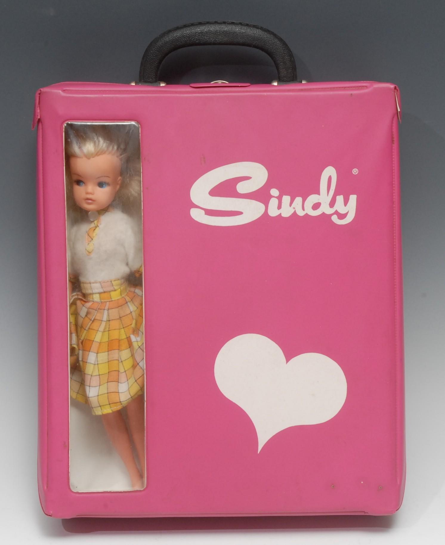 A Vintage 1970 s Rectangular Shaped Pink Vinyl Sindy Carry Case With a-vintage-1970-s-rectangular-shaped-pink-vinyl-sindy-carry-case-with