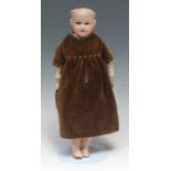 An Armand & Marseille (Germany) bisque shoulder head doll, kid leather and painted composition body,