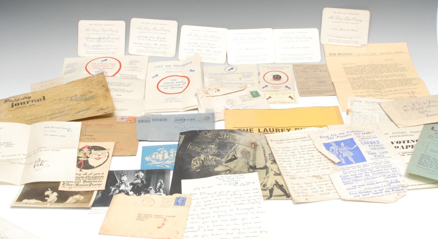 Puppetry - paper ephemera and documents relating to Joy Laurey and Jonathan Laurey Marionette