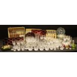 Glassware - a carnival green glass fluted dish, moulded with strawberries; a moulded cake stand; cut