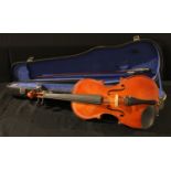 A practice violin, bow and carry case