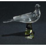 A model of a clear and frosted studio glass dove, applied with swirls of green and purple, 20cm,