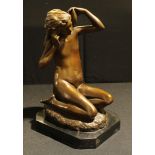 Alfred Barye, after, a bronzed metal figure, Hearing The Sea, 33cm high