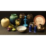 Art Pottery - a Pilkingtons Royal Lancastrian vase; an Ault pottery three-sided scallop vase; a pair