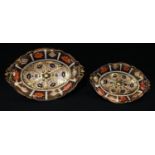 A Royal Crown Derby 1128 pattern oval dish, acorn handles, 30cm wide; another smaller, 23cm wide,