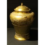 A 19th century Chinese brass baluaster jar and cover, cast with dragons, approximately 31cm high