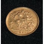 Coins - a 1906 gold half sovereign