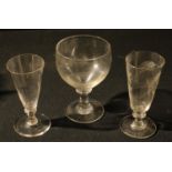 An early 19th century ale class, engraved; a 19th century rummer; an ale glass (3)