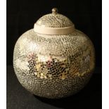 A large contemporary mirrored micro mosaic globular jar and cover, approx. 35cm high